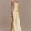 Vestido largo sin tirantes Sarah con lazo en la cintura – Limón Vestido largo sin tirantes Sarah con lazo en la cintura – Limón