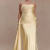 Vestido largo sin tirantes Sarah con lazo en la cintura – Limón Vestido largo sin tirantes Sarah con lazo en la cintura – Limón