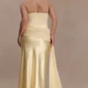 Vestido largo sin tirantes Sarah con lazo en la cintura – Limón Vestido largo sin tirantes Sarah con lazo en la cintura – Limón