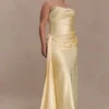 Vestido largo sin tirantes Sarah con lazo en la cintura – Limón Vestido largo sin tirantes Sarah con lazo en la cintura – Limón