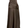 Vestido largo sin tirantes Sarah con lazo en la cintura – Moca Vestido largo sin tirantes Sarah con lazo en la cintura – Moca