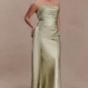 Vestido largo sin tirantes Sarah con lazo en la cintura – Salvia Vestido largo sin tirantes Sarah con lazo en la cintura – Salvia