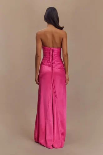 Vestido largo sin tirantes Serena de tafetán – Rosa carmesí