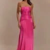 Vestido largo sin tirantes Serena de tafetán – Rosa carmesí Vestido largo sin tirantes Serena de tafetán – Rosa carmesí