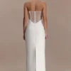Vestido largo sin tirantes Sloane con perlas – Blanco