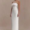Vestido largo sin tirantes Sloane con perlas – Blanco