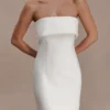 Vestido largo sin tirantes Sloane con perlas – Blanco