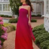 Vestido largo tipo bufanda de gasa Caira – Rosa oscuro degradado Vestido largo tipo bufanda de gasa Caira – Rosa oscuro degradado