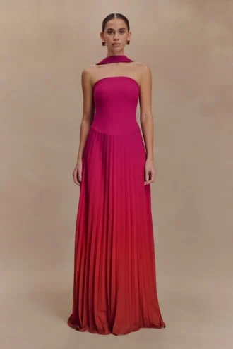 Vestido largo tipo bufanda de gasa Caira – Rosa oscuro degradado