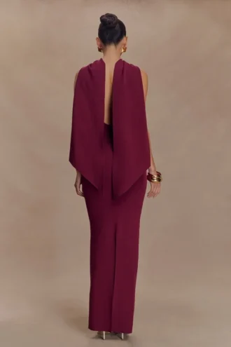 Vestido largo tipo bufanda de punto Darby – Merlot