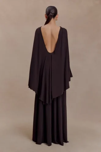 Vestido largo tipo capa de jersey Emory – Chocolate