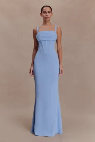 Vestido largo tipo corsé de crepé Luella – Azul aciano