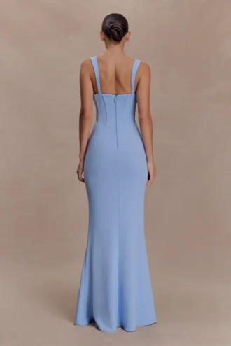 Vestido largo tipo corsé de crepé Luella – Azul aciano