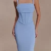 Vestido largo tipo corsé de crepé Luella – Azul aciano Vestido largo tipo corsé de crepé Luella – Azul aciano