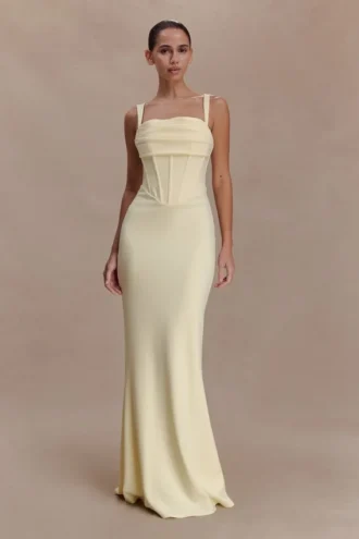 Vestido largo tipo corsé de crepé Luella – Limón