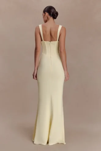 Vestido largo tipo corsé de crepé Luella – Limón