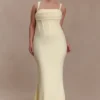 Vestido largo tipo corsé de crepé Luella – Limón Vestido largo tipo corsé de crepé Luella – Limón