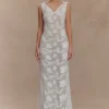 Vestido largo transparente con estampado floral Cornelia – Marfil Vestido largo transparente con estampado floral Cornelia – Marfil