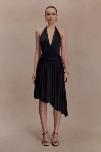 Vestido midi asimétrico y ceñido Zelda – Negro