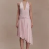 Vestido midi asimétrico y ceñido Zelda – Rosa ballet