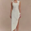 Vestido midi bordado de sarga Virginia – Blanco Vestido midi bordado de sarga Virginia – Blanco