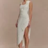 Vestido midi bordado de sarga Virginia – Blanco Vestido midi bordado de sarga Virginia – Blanco