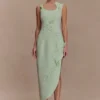 Vestido midi bordado de sarga Virginia – Salvia