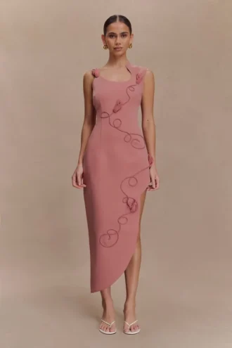 Vestido midi bordado Virginia Suiting – Rosa quemado
