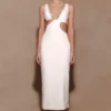 Vestido midi con aberturas y ribete de diamantes Henny – Blanco