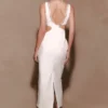 Vestido midi con aberturas y ribete de diamantes Henny – Blanco