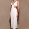Vestido midi con aberturas y ribete de diamantes Henny – Blanco