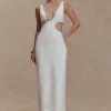Vestido midi con aberturas y ribete de diamantes Henny – Blanco