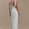 Vestido midi con aberturas y ribete de diamantes Henny – Blanco