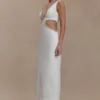 Vestido midi con aberturas y ribete de diamantes Henny – Blanco