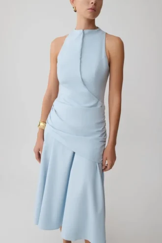 Vestido midi con cintura cruzada Emily – Azul cielo