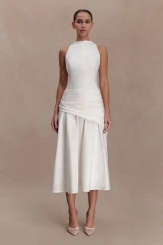Vestido midi con cintura cruzada Emily – Blanco
