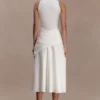 Vestido midi con cintura cruzada Emily – Blanco Vestido midi con cintura cruzada Emily – Blanco