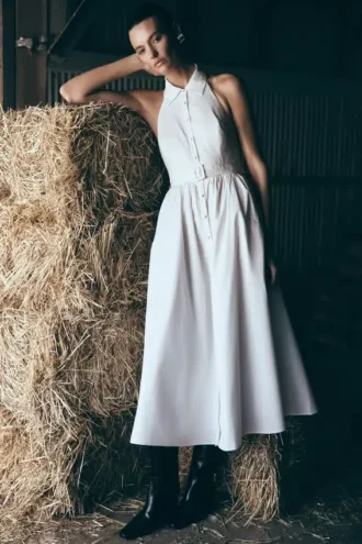 Vestido midi con cuello Cindy – Blanco