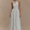 Vestido midi con cuello Cindy – Blanco Vestido midi con cuello Cindy – Blanco