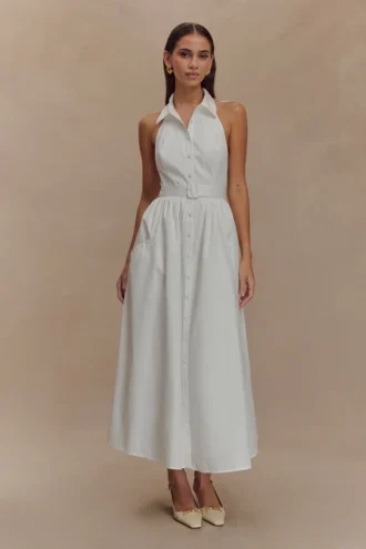 Vestido midi con cuello Cindy – Blanco