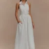 Vestido midi con cuello Cindy – Blanco Vestido midi con cuello Cindy – Blanco