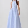 Vestido midi con cuello Cindy – Rayas diplomáticas azules Vestido midi con cuello Cindy – Rayas diplomáticas azules