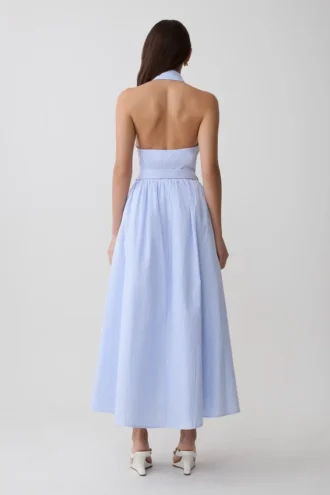 Vestido midi con cuello Cindy – Rayas diplomáticas azules