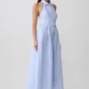 Vestido midi con cuello Cindy – Rayas diplomáticas azules Vestido midi con cuello Cindy – Rayas diplomáticas azules