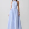 Vestido midi con cuello Cindy – Rayas diplomáticas azules Vestido midi con cuello Cindy – Rayas diplomáticas azules