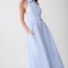 Vestido midi con cuello Cindy – Rayas diplomáticas azules Vestido midi con cuello Cindy – Rayas diplomáticas azules