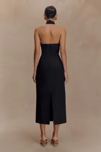 Vestido midi con cuello halter Simona – Negro