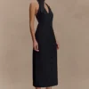 Vestido midi con cuello halter Simona – Negro Vestido midi con cuello halter Simona – Negro