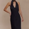 Vestido midi con cuello halter Simona – Negro Vestido midi con cuello halter Simona – Negro