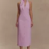 Vestido midi con cuello halter Simona – Rosa palo
